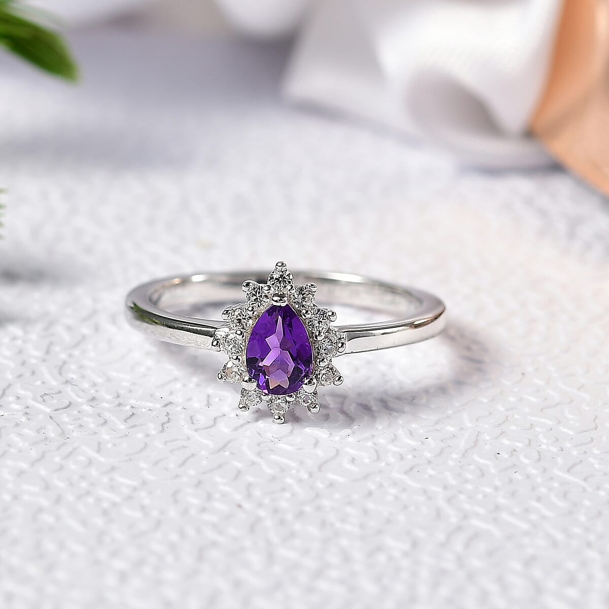 D'Joy African Amethyst and White Zircon 0.65 ctw Ring in Rhodium Over Sterling Silver (Size 7.0) image number 1