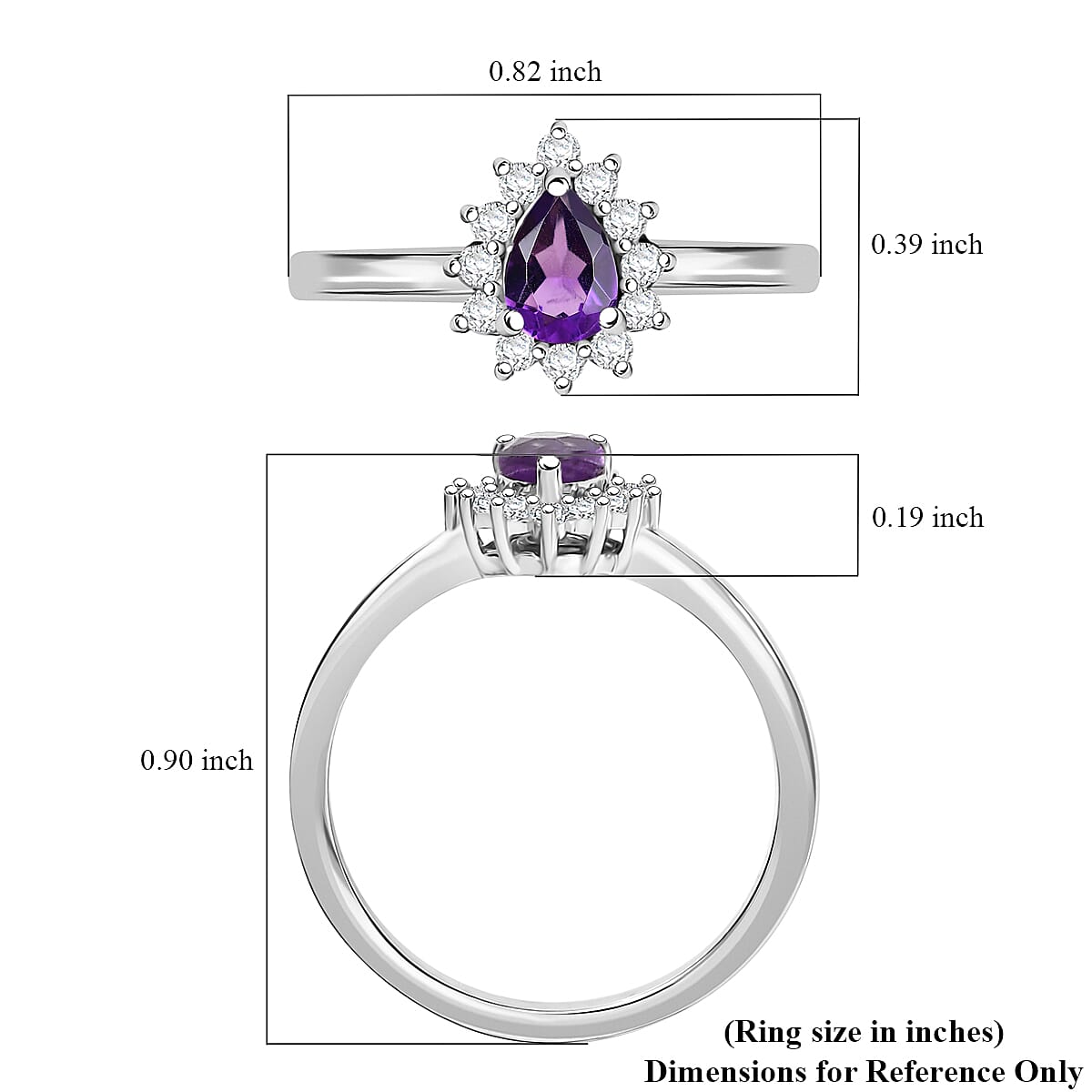 D'Joy African Amethyst and White Zircon 0.65 ctw Ring in Rhodium Over Sterling Silver (Size 7.0) image number 5