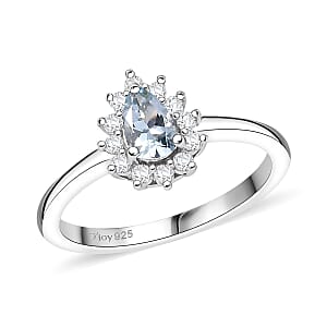 D'Joy Mangoro Aquamarine and White Zircon 0.60 ctw Ring in Rhodium Over Sterling Silver (Size 5.0)