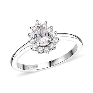 D'Joy White Topaz and White Zircon 0.80 ctw Ring in Rhodium Over Sterling Silver (Size 5.0)