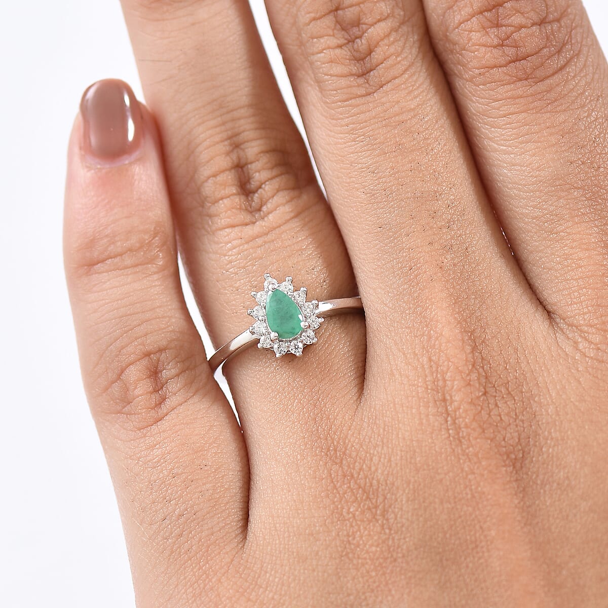 D'Joy Socoto Emerald and White Zircon 0.60 ctw Ring in Rhodium Over Sterling Silver (Size 5.0) image number 1