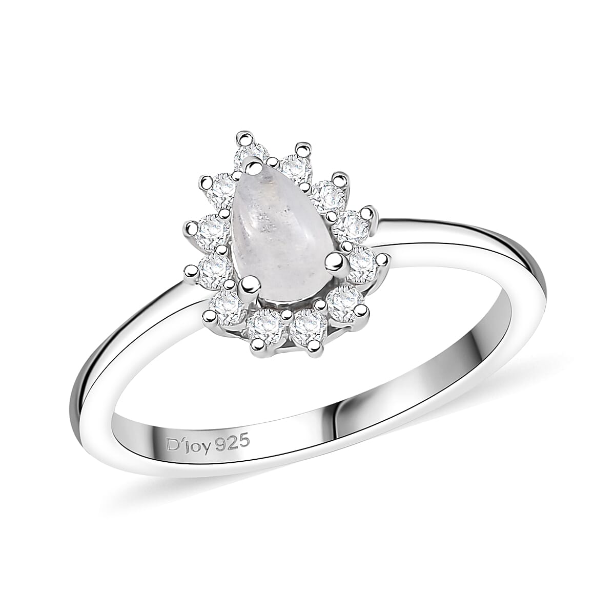 D'Joy Rainbow Moonstone and White Zircon 0.85 ctw Ring in Rhodium Over Sterling Silver (Size 5.0) image number 0