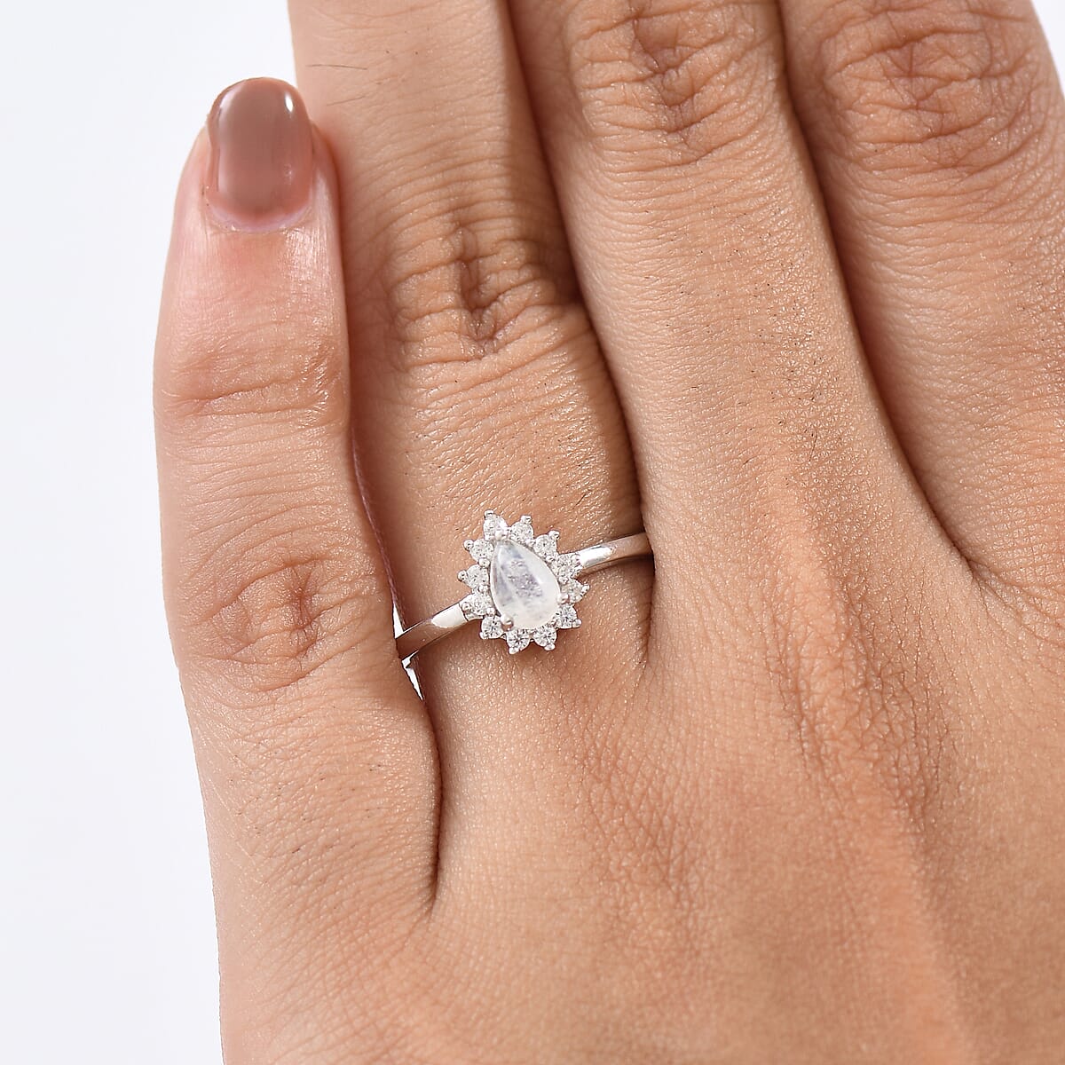 D'Joy Rainbow Moonstone and White Zircon 0.85 ctw Ring in Rhodium Over Sterling Silver (Size 5.0) image number 1