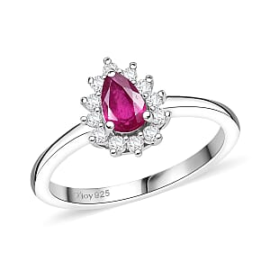 D'Joy Niassa Ruby (FF) and White Zircon 0.85 ctw Ring in Rhodium Over Sterling Silver (Size 5.0)