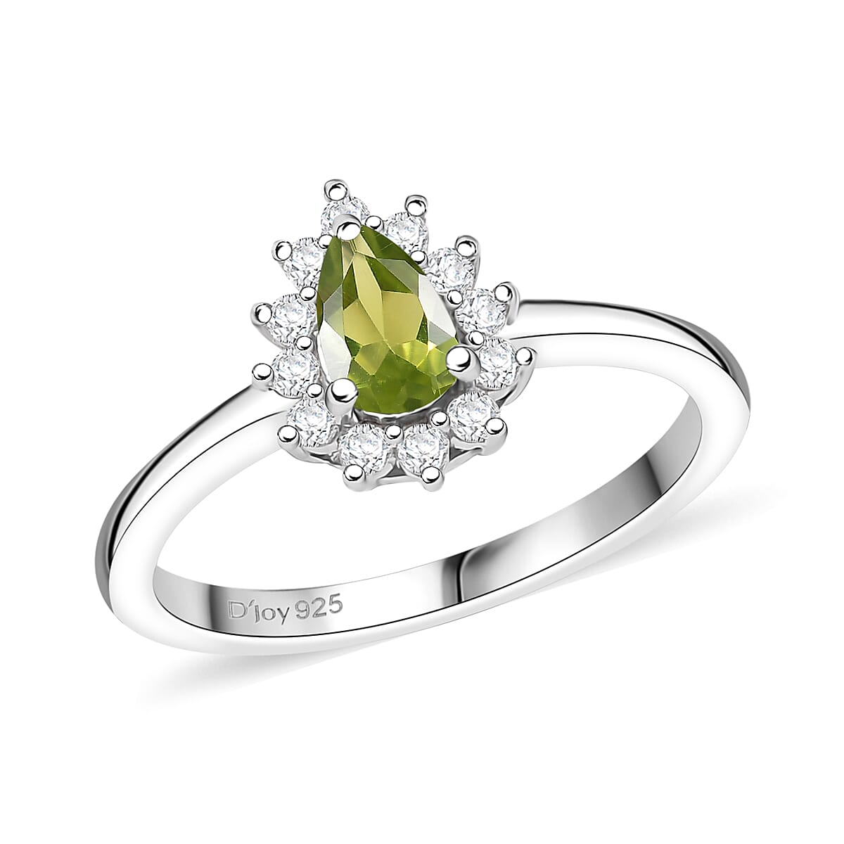 D'Joy Hebei Peridot and White Zircon 0.70 ctw Ring in Rhodium Over Sterling Silver (Size 5.0) image number 0