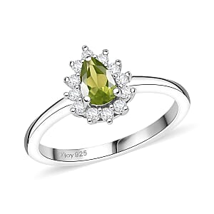 D'Joy Hebei Peridot and White Zircon 0.70 ctw Ring in Rhodium Over Sterling Silver (Size 5.0)