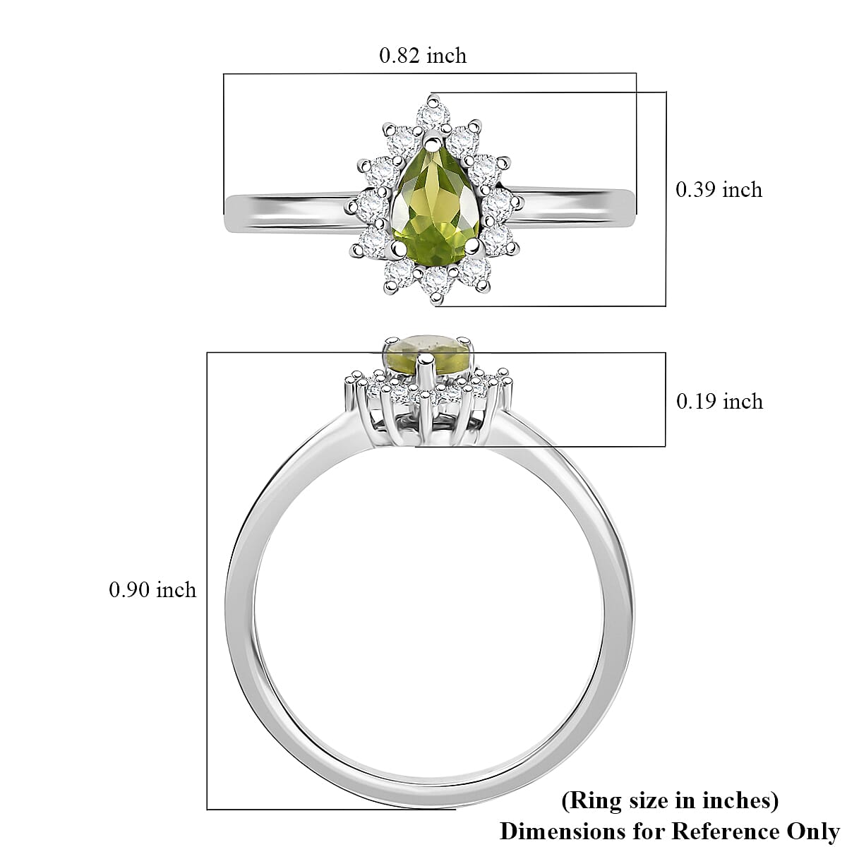 D'Joy Hebei Peridot and White Zircon 0.70 ctw Ring in Rhodium Over Sterling Silver (Size 5.0) image number 3