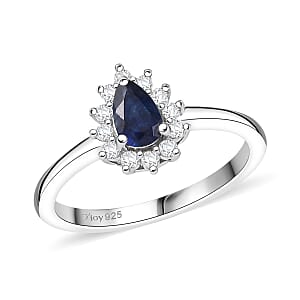 D'Joy Masoala Sapphire (D) and White Zircon 0.85 ctw Ring in Rhodium Over Sterling Silver (Size 5.0)