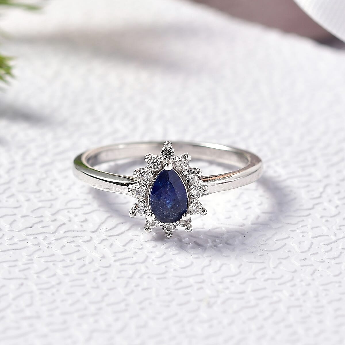 D'Joy Masoala Sapphire (D) and White Zircon 0.85 ctw Ring in Rhodium Over Sterling Silver (Size 5.0) image number 1