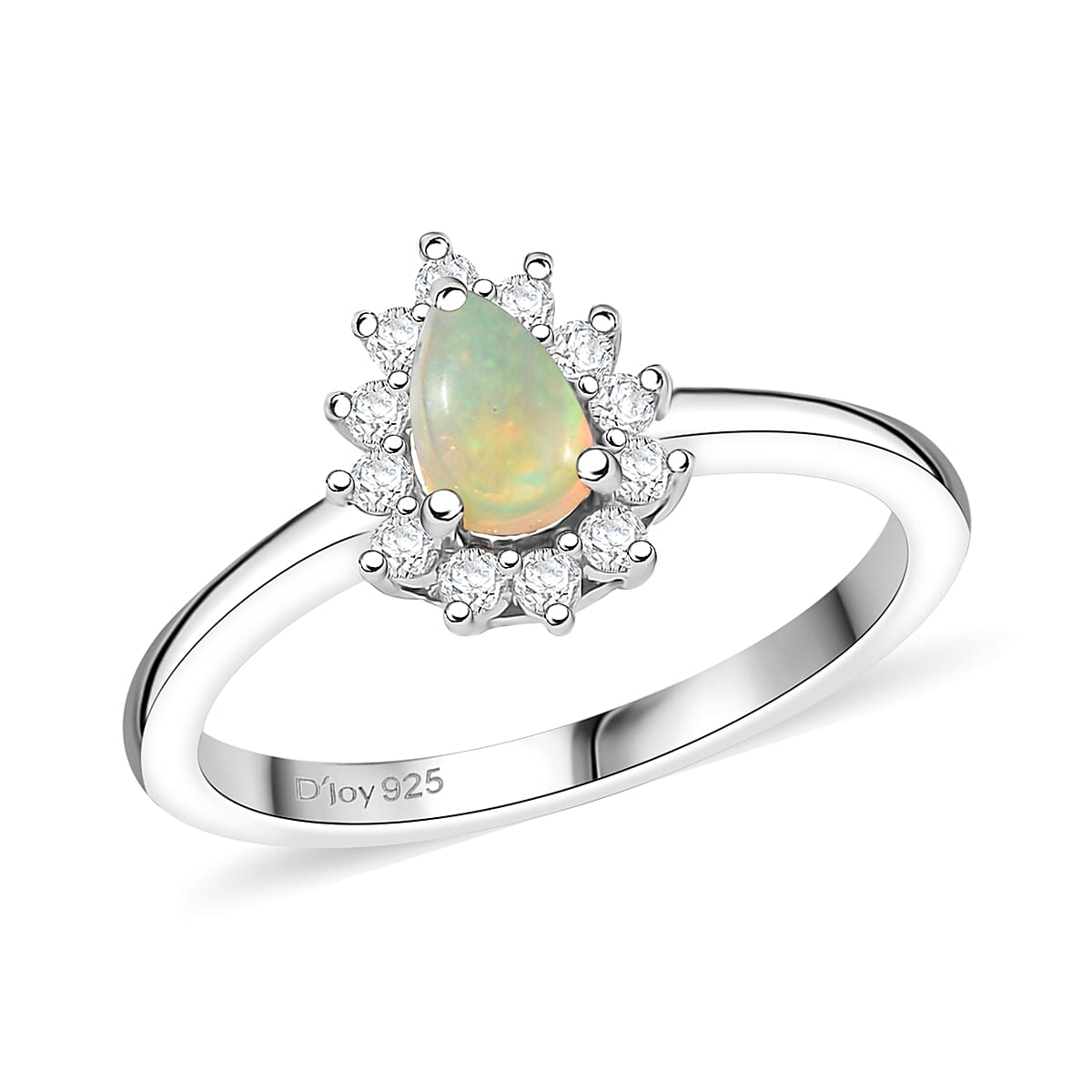 D'Joy Ethiopian Welo Opal and White Zircon 0.60 ctw Ring in Rhodium Over Sterling Silver (Size 5.0) image number 0