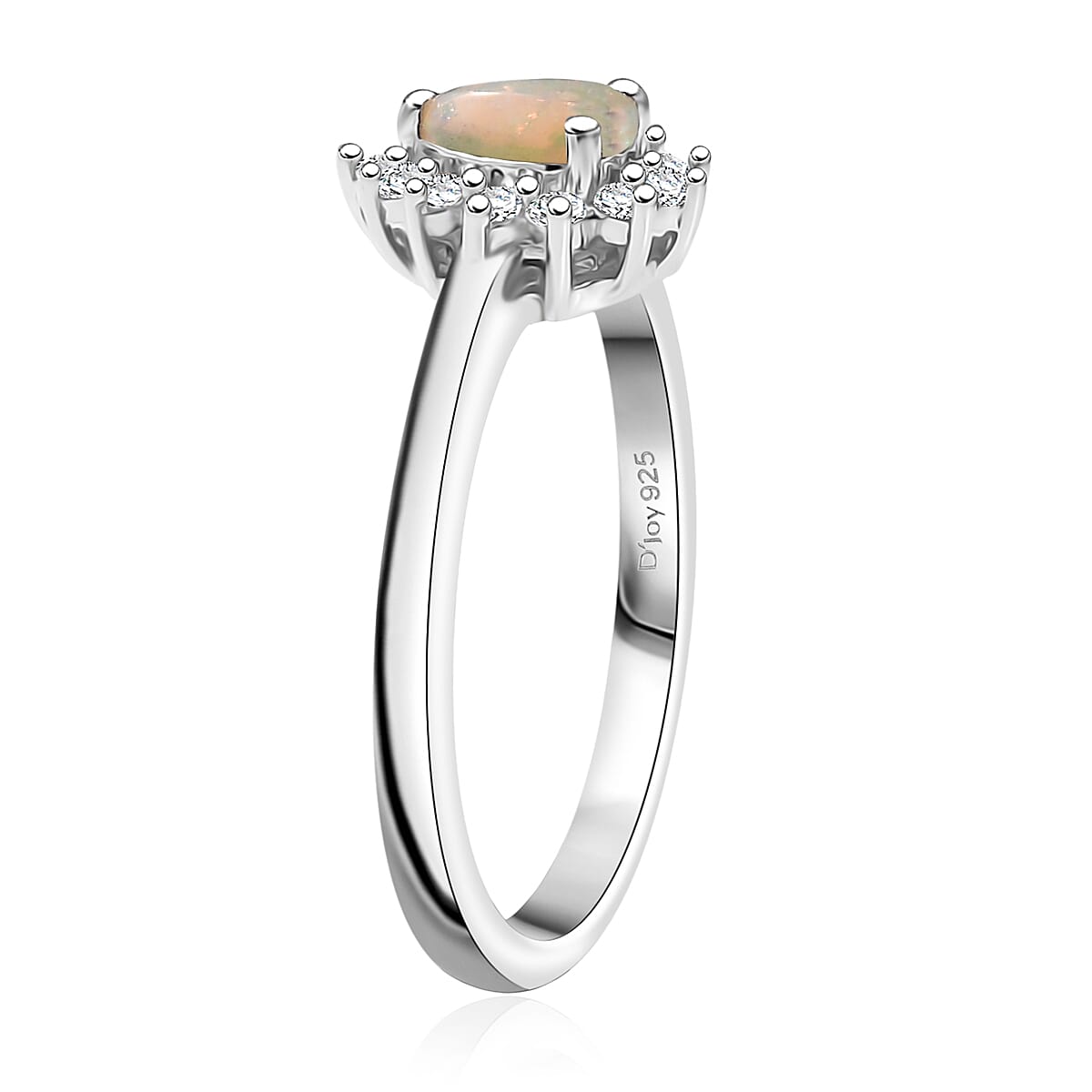 D'Joy Ethiopian Welo Opal and White Zircon 0.60 ctw Ring in Rhodium Over Sterling Silver (Size 5.0) image number 3