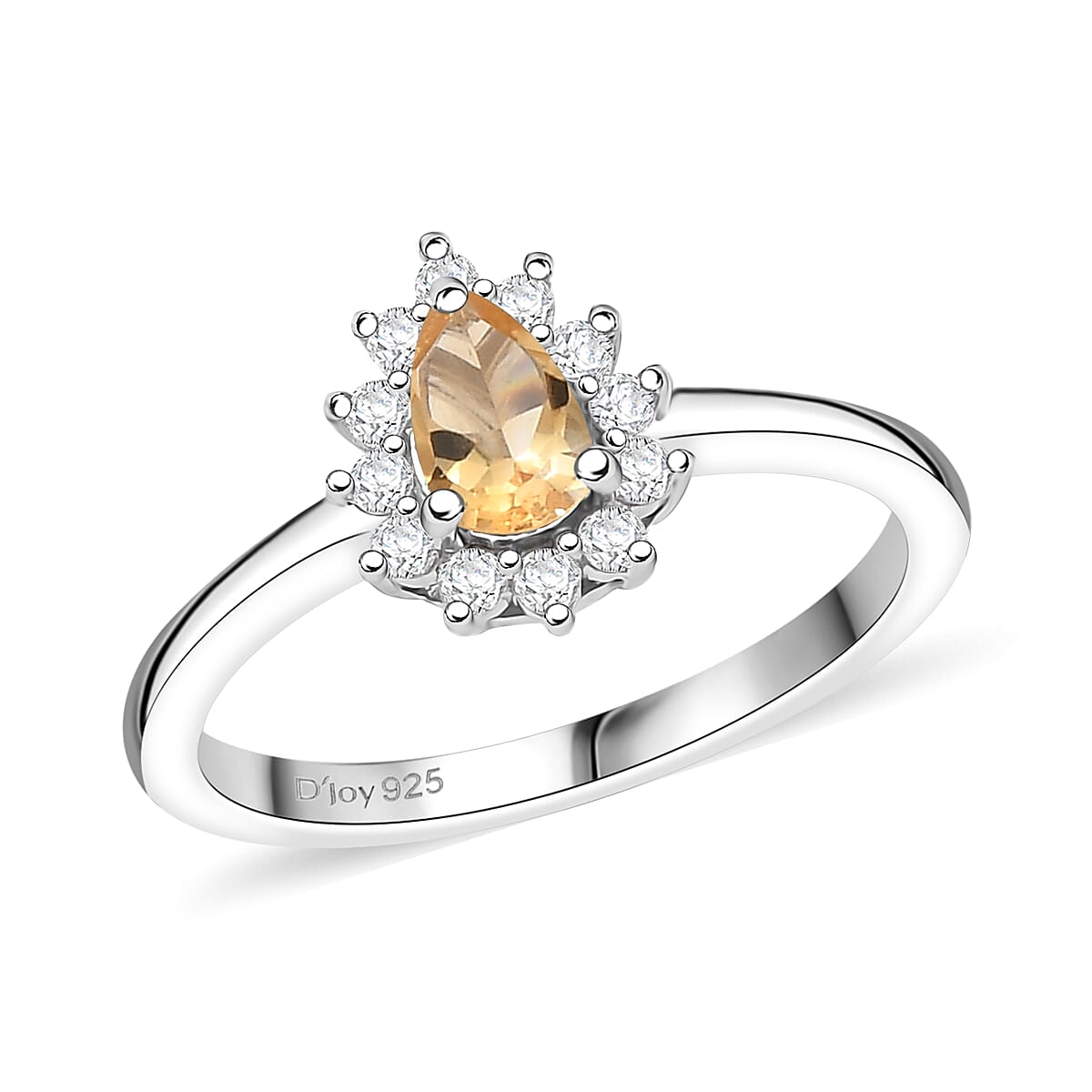 D'Joy Brazilian Citrine and White Zircon 0.65 ctw Ring in Rhodium Over Sterling Silver (Size 5.0) image number 0