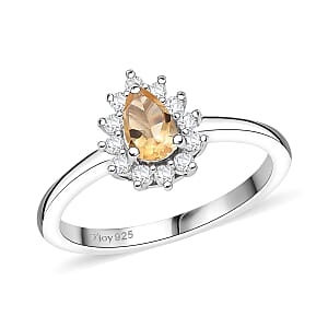 D'Joy Brazilian Citrine and White Zircon 0.65 ctw Ring in Rhodium Over Sterling Silver (Size 5.0)
