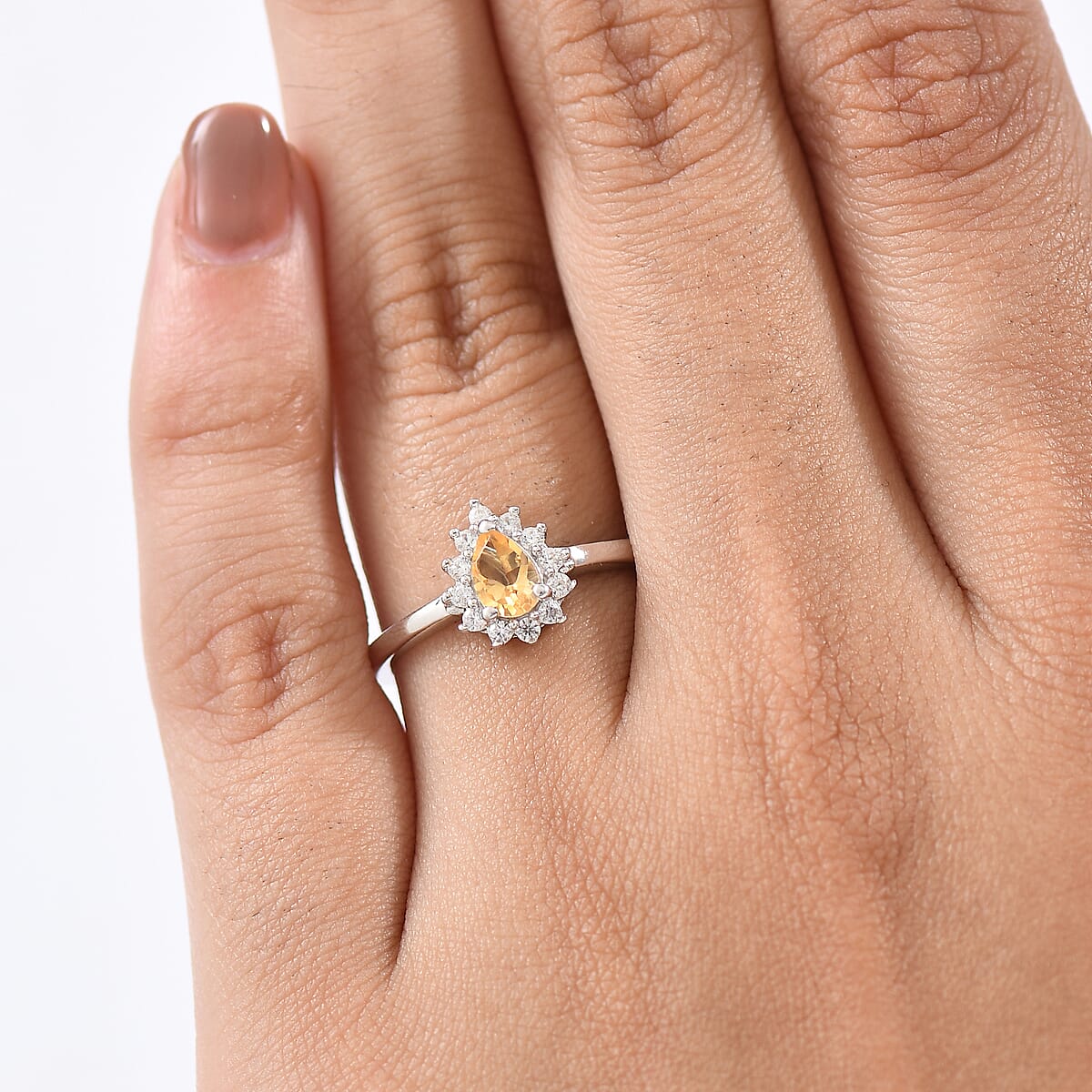 D'Joy Brazilian Citrine and White Zircon 0.65 ctw Ring in Rhodium Over Sterling Silver (Size 5.0) image number 1