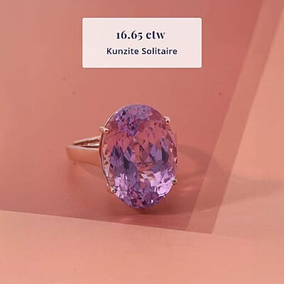 Luxoro AAAA Patroke Kunzite Solitaire Ring in 10K Rose Gold 16.65 ctw (Size 5.0)