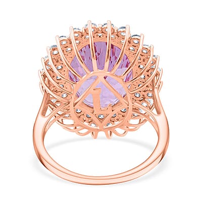 AAAA Patroke Kunzite, Lab Grown Diamond Bloom Ring in 10K Rose Gold 14.50 ctw (Size 5.0)
