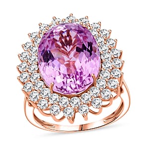 AAAA Patroke Kunzite, Lab Grown Diamond Bloom Ring in 10K Rose Gold 14.50 ctw (Size 6.5)