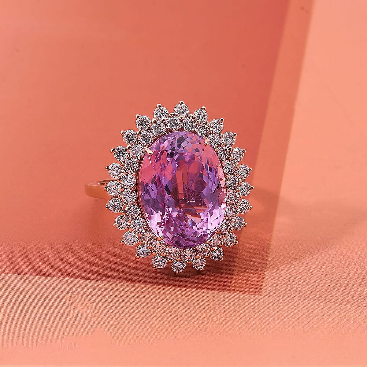 AAAA Patroke Kunzite, Lab Grown Diamond Bloom Ring in 10K Rose Gold 14.50 ctw (Size 10.0) image number 1