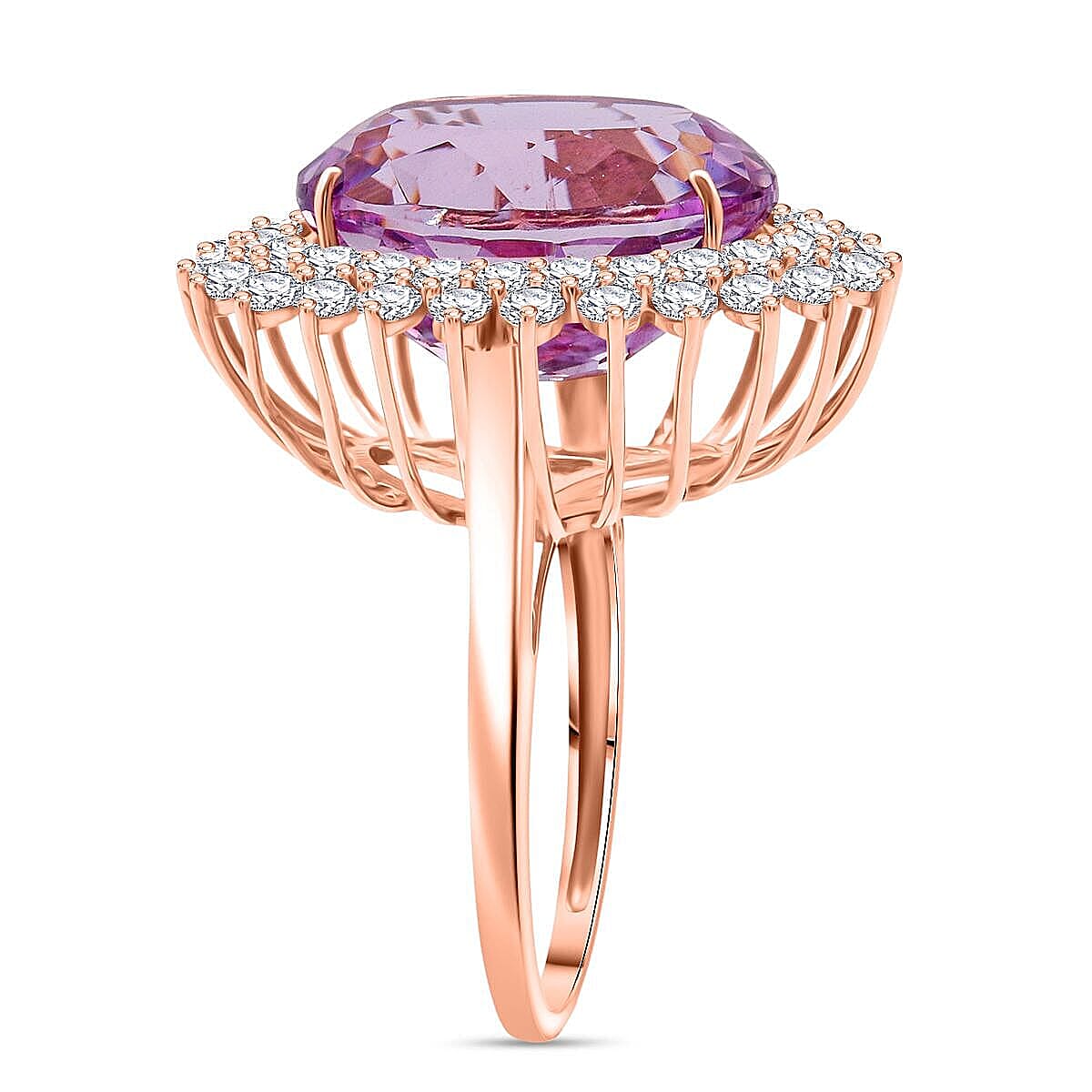 AAAA Patroke Kunzite, Lab Grown Diamond Bloom Ring in 10K Rose Gold 14.50 ctw (Size 10.0) image number 3
