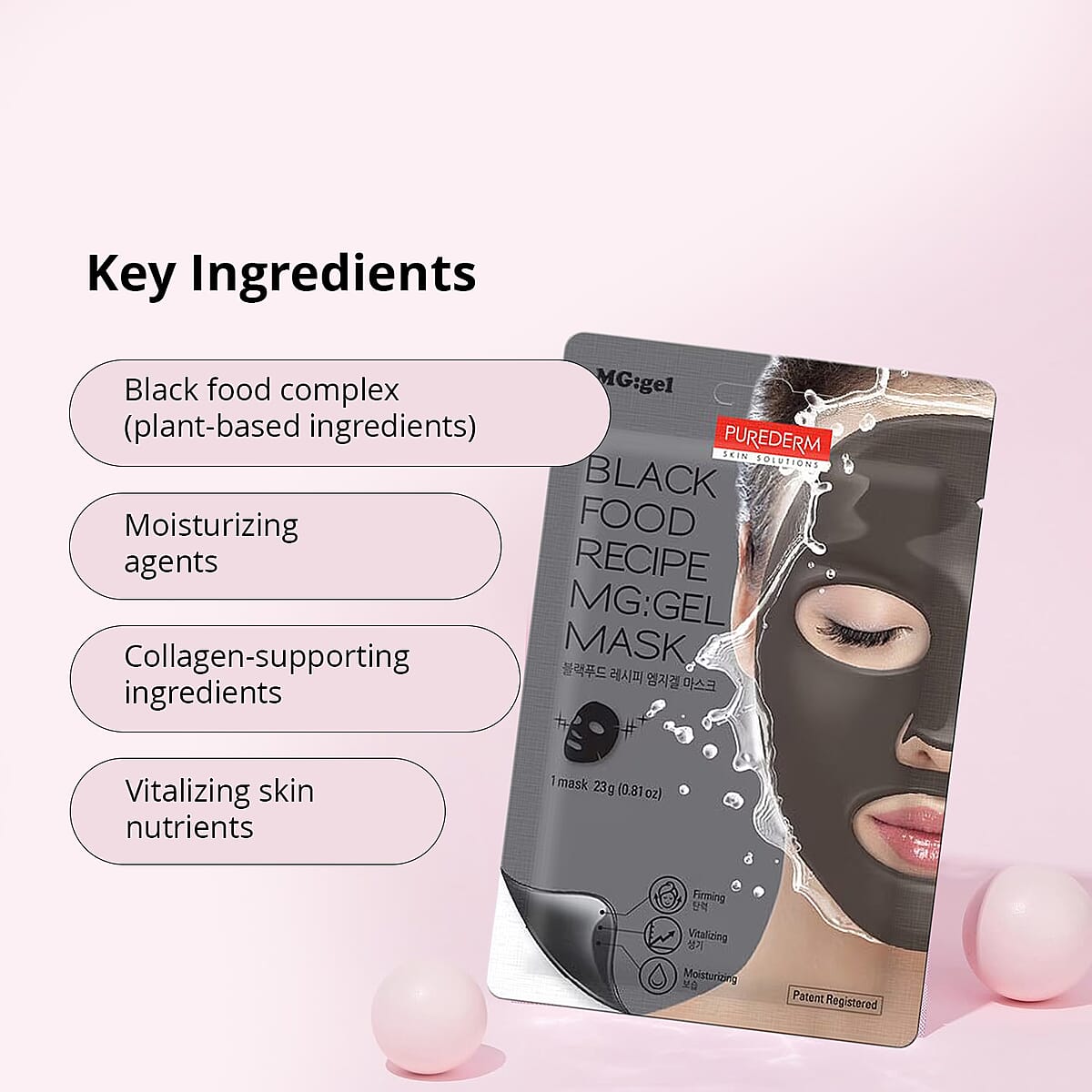 Purederm Set of 6 Black Food Recipe MG Patent Gel Mask (1pk x6) image number 3