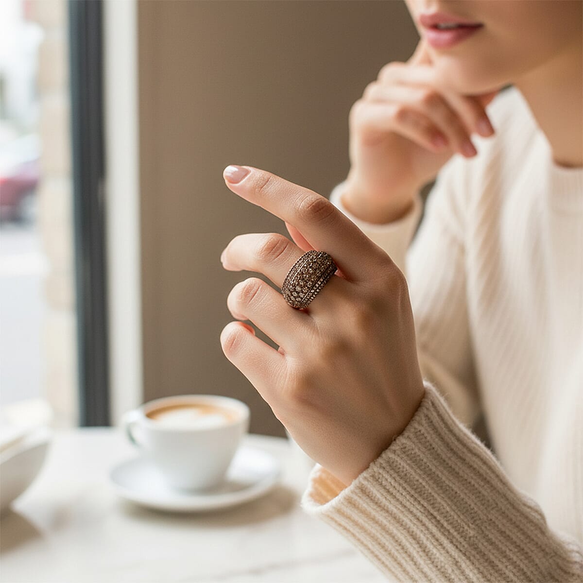 Doorbuster D'Joy Natural Champagne Diamond 2.00 ctw Moonlit Cascade Ring in 18K Vermeil Rose Gold Over Sterling Silver (Size 7.0) image number 1