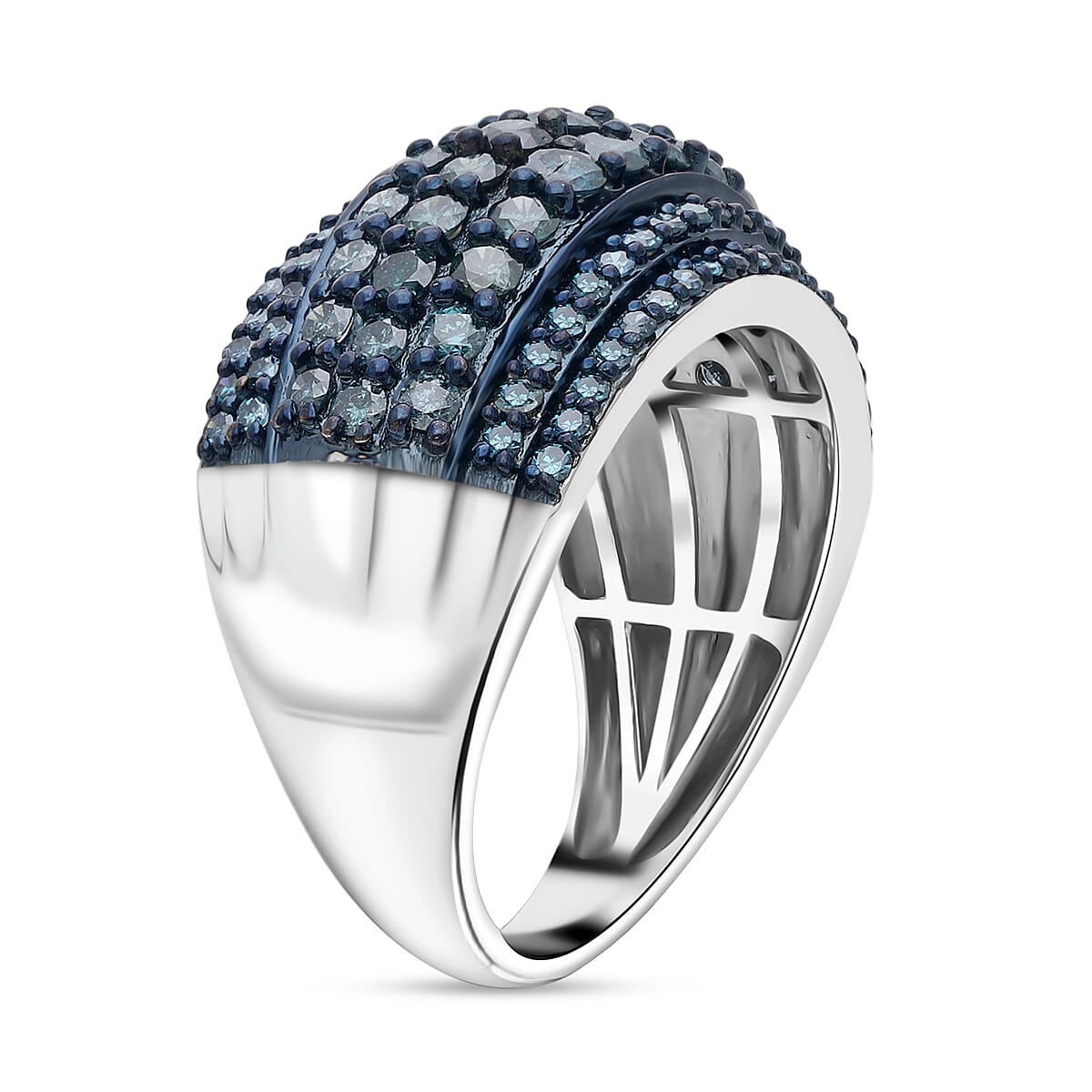 Doorbuster D'Joy Blue Diamond 2.00 ctw Moonlit Cascade Ring in Rhodium Over Sterling Silver (Size 7.0) image number 2