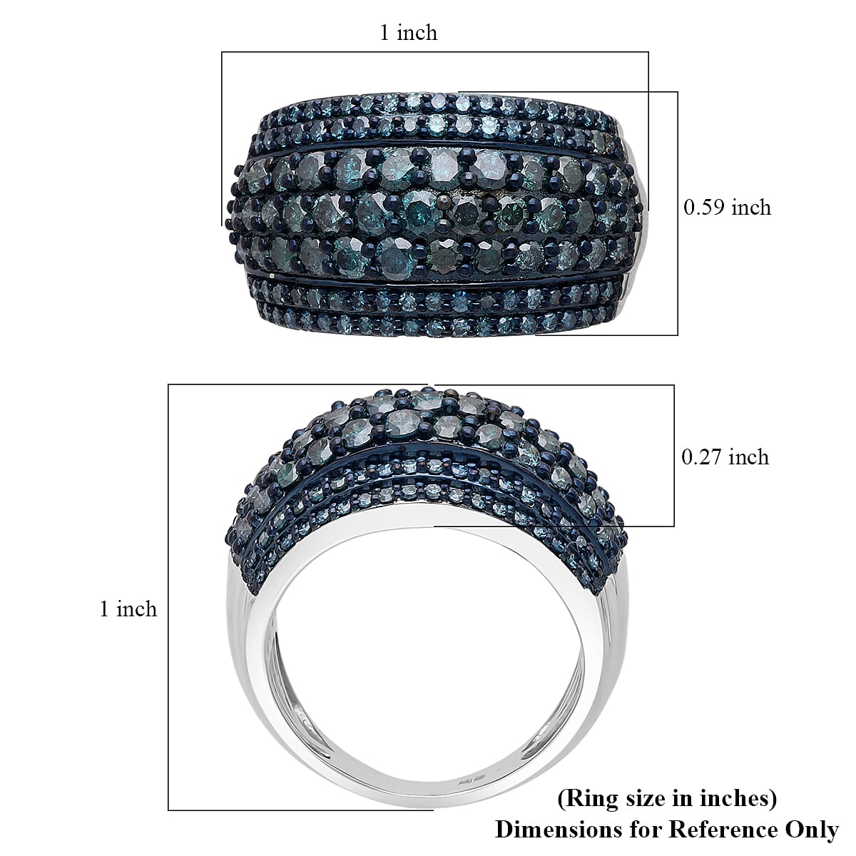 Doorbuster D'Joy Blue Diamond 2.00 ctw Moonlit Cascade Ring in Rhodium Over Sterling Silver (Size 7.0) image number 4