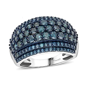 Doorbuster D'Joy Blue Diamond 2.00 ctw Moonlit Cascade Ring in Rhodium Over Sterling Silver (Size 9.0)