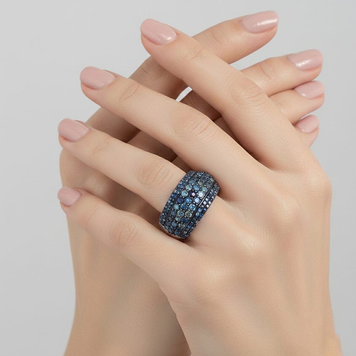 Doorbuster D'Joy Blue Diamond 2.00 ctw Moonlit Cascade Ring in Rhodium Over Sterling Silver (Size 9.0) image number 1