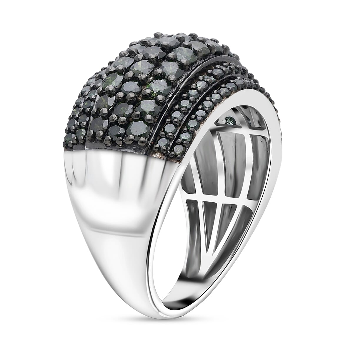 Doorbuster D'Joy Green Diamond 2.00 ctw Moonlit Cascade Ring in Rhodium Over Sterling Silver (Size 10.0) image number 2