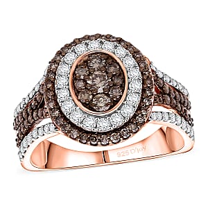 Doorbuster D'Joy Natural Champagne and White Diamond 1.00 ctw Desert Sunrise Ring in 18K Vermeil Rose Gold Over Sterling Silver (Size 10.0)