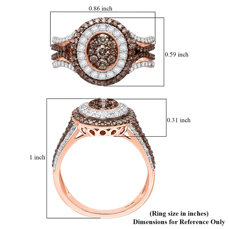 D'Joy Natural Champagne and White Diamond 1.00 ctw Desert Sunrise Ring in 18K Vermeil Rose Gold Over Sterling Silver (Size 10.0)