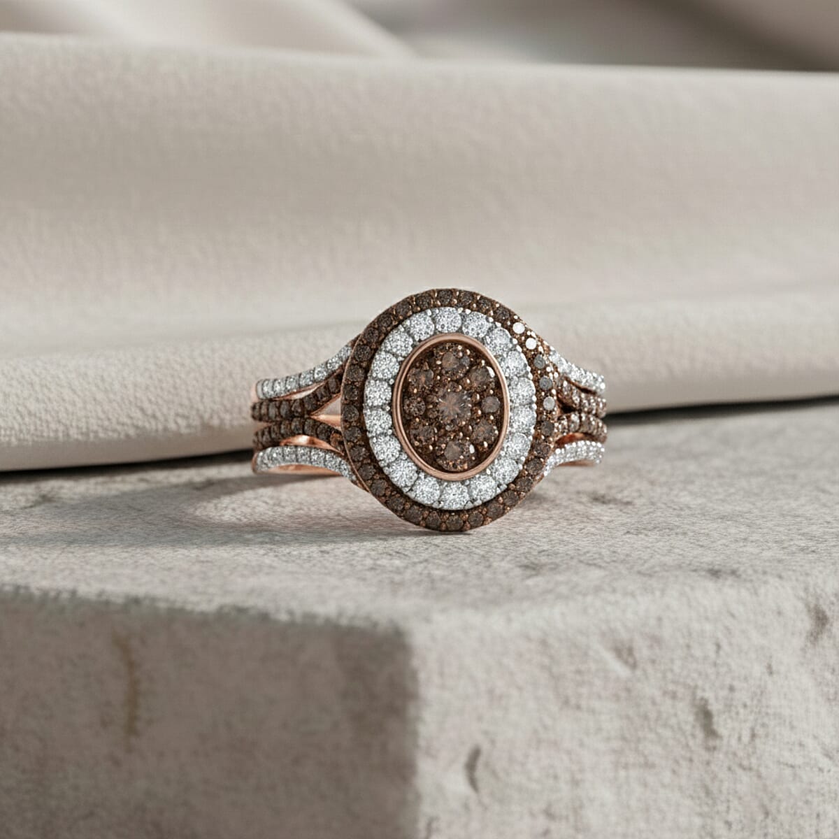 Doorbuster D'Joy Natural Champagne and White Diamond 1.00 ctw Desert Sunrise Ring in 18K Vermeil Rose Gold Over Sterling Silver (Size 6.0) image number 1