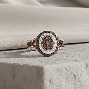  D'Joy Natural Champagne and White Diamond 1.00 ctw Desert Sunrise Ring in 18K Vermeil Rose Gold Over Sterling Silver (Size 7.0)
