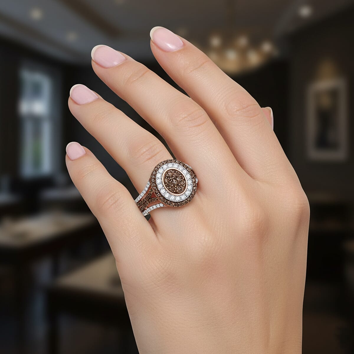 Doorbuster D'Joy Natural Champagne and White Diamond 1.00 ctw Desert Sunrise Ring in 18K Vermeil Rose Gold Over Sterling Silver (Size 7.0) image number 2