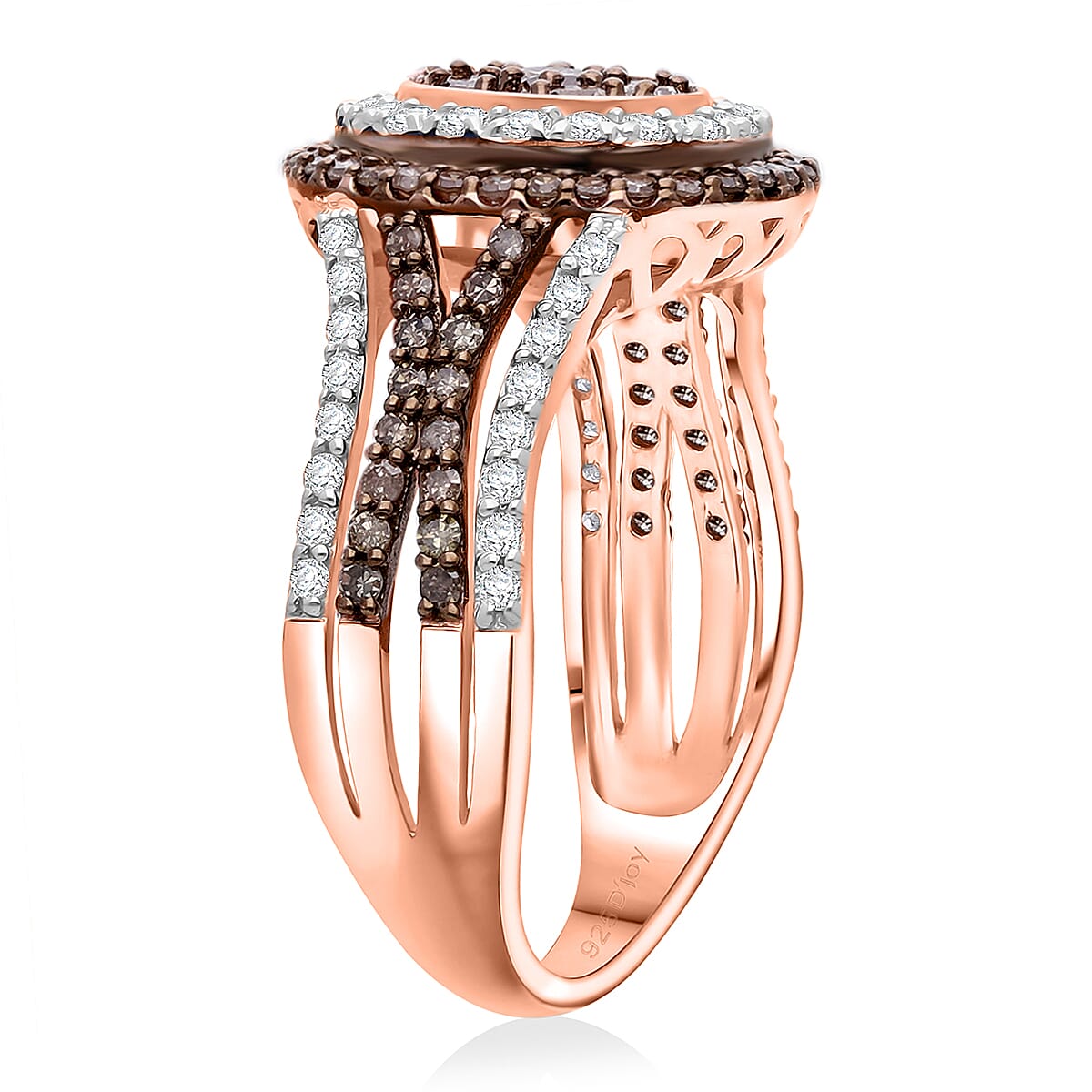 Doorbuster D'Joy Natural Champagne and White Diamond 1.00 ctw Desert Sunrise Ring in 18K Vermeil Rose Gold Over Sterling Silver (Size 7.0) image number 3