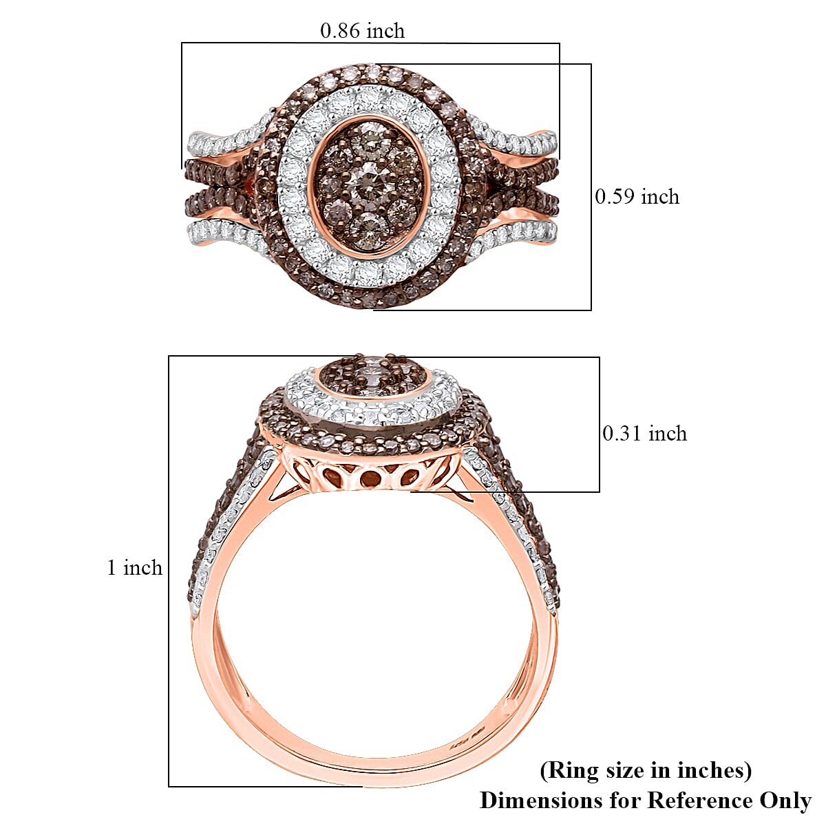 Doorbuster D'Joy Natural Champagne and White Diamond 1.00 ctw Desert Sunrise Ring in 18K Vermeil Rose Gold Over Sterling Silver (Size 7.0) image number 5