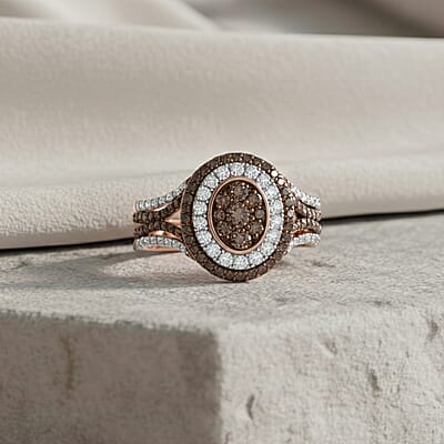 D'Joy Natural Champagne and White Diamond 1.00 ctw Desert Sunrise Ring in 18K Vermeil Rose Gold Over Sterling Silver (Size 8.0)