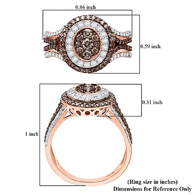 D'Joy Natural Champagne and White Diamond 1.00 ctw Desert Sunrise Ring in 18K Vermeil Rose Gold Over Sterling Silver (Size 8.0)