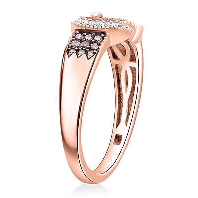  D'Joy Natural Champagne and White Diamond 0.25 ctw Buckle Ring in 18K Vermeil Rose Gold Over Sterling Silver (Size 10.0)