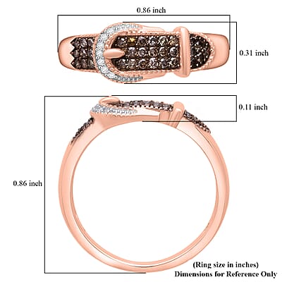  D'Joy Natural Champagne and White Diamond 0.25 ctw Buckle Ring in 18K Vermeil Rose Gold Over Sterling Silver (Size 10.0)