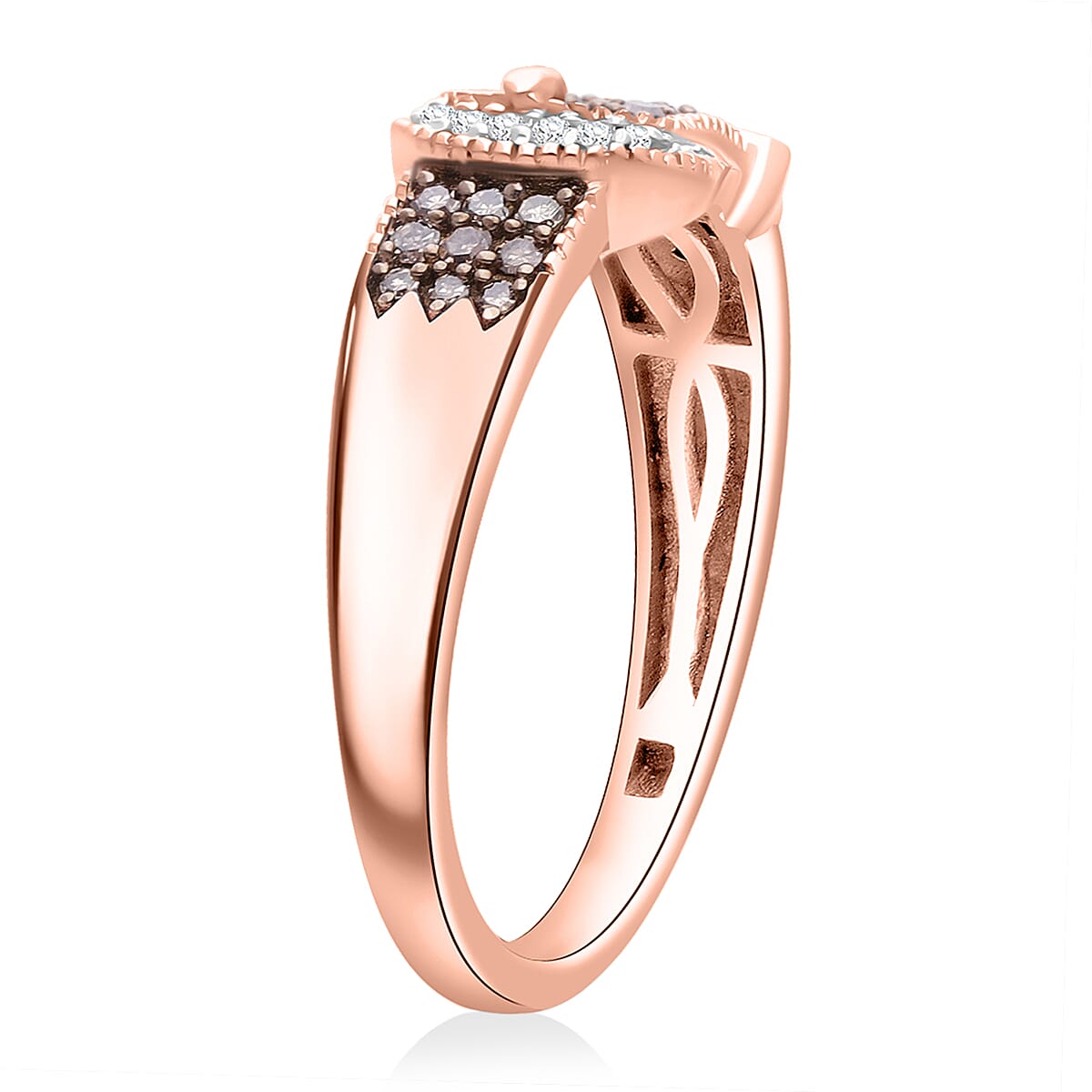 Doorbuster D'Joy Natural Champagne and White Diamond 0.25 ctw Buckle Ring in 18K Vermeil Rose Gold Over Sterling Silver (Size 6.0) image number 2