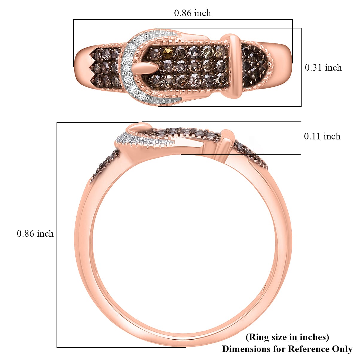  D'Joy Natural Champagne and White Diamond 0.25 ctw Buckle Ring in 18K Vermeil Rose Gold Over Sterling Silver (Size 8.0) image number 4