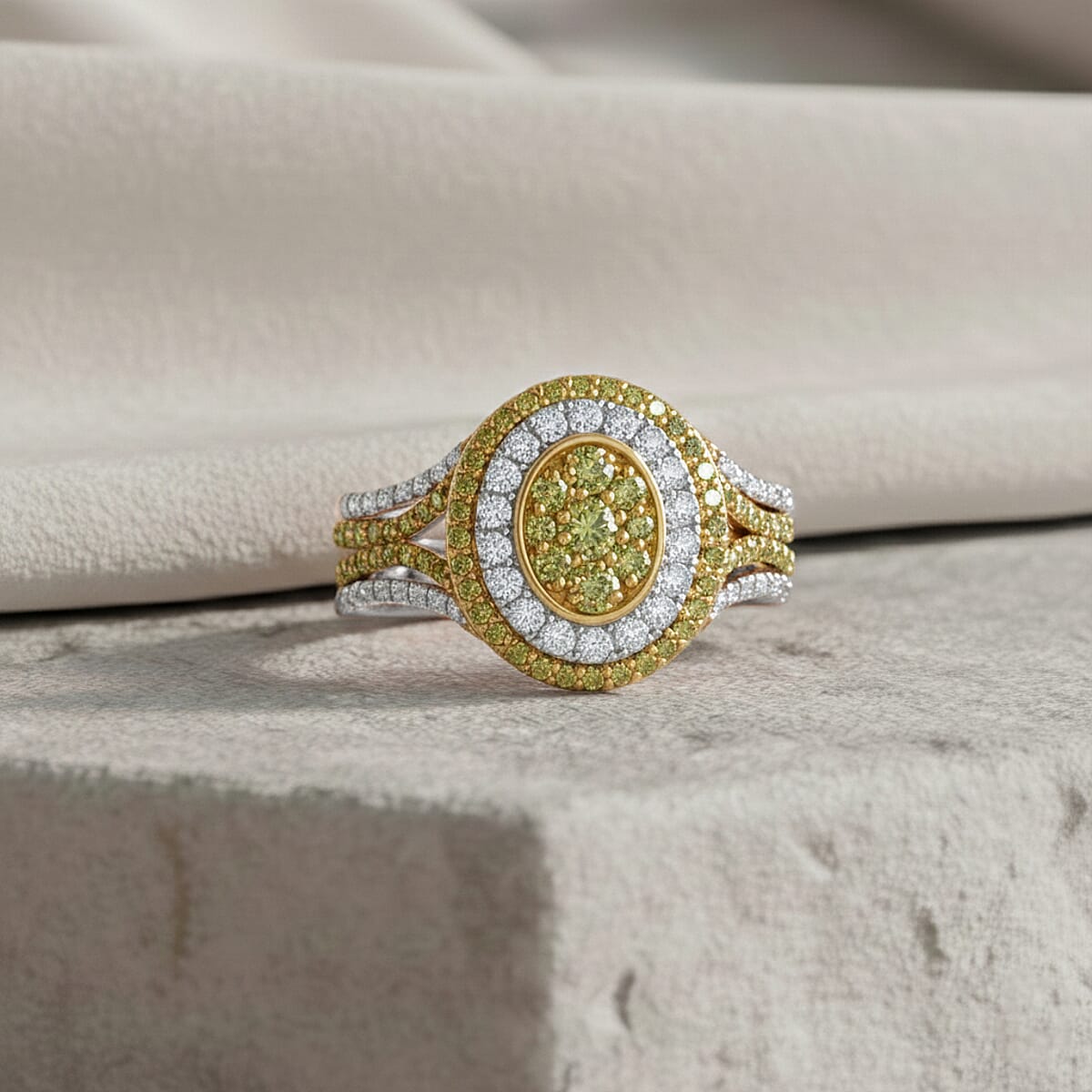 Doorbuster D'Joy Yellow and White Diamond 1.00 ctw Desert Sunrise Ring in Rhodium Over Sterling Silver (Size 7.0) image number 1