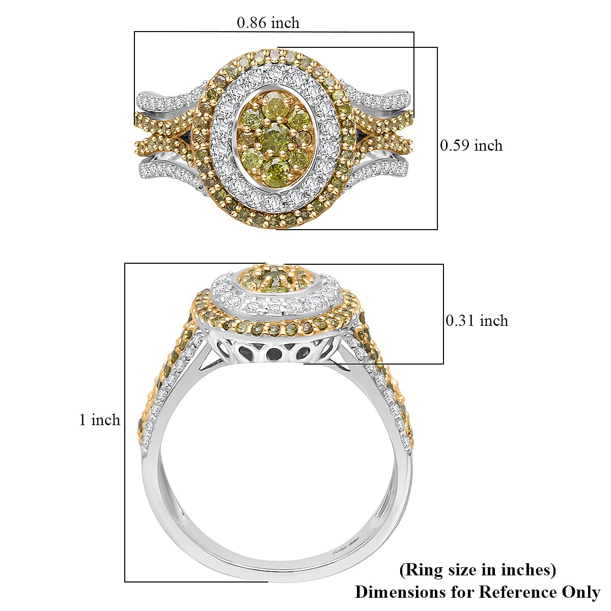 Doorbuster D'Joy Yellow and White Diamond 1.00 ctw Desert Sunrise Ring in Rhodium Over Sterling Silver (Size 7.0) image number 5