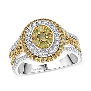  D'Joy Yellow and White Diamond 1.00 ctw Desert Sunrise Ring in Rhodium Over Sterling Silver (Size 8.0)