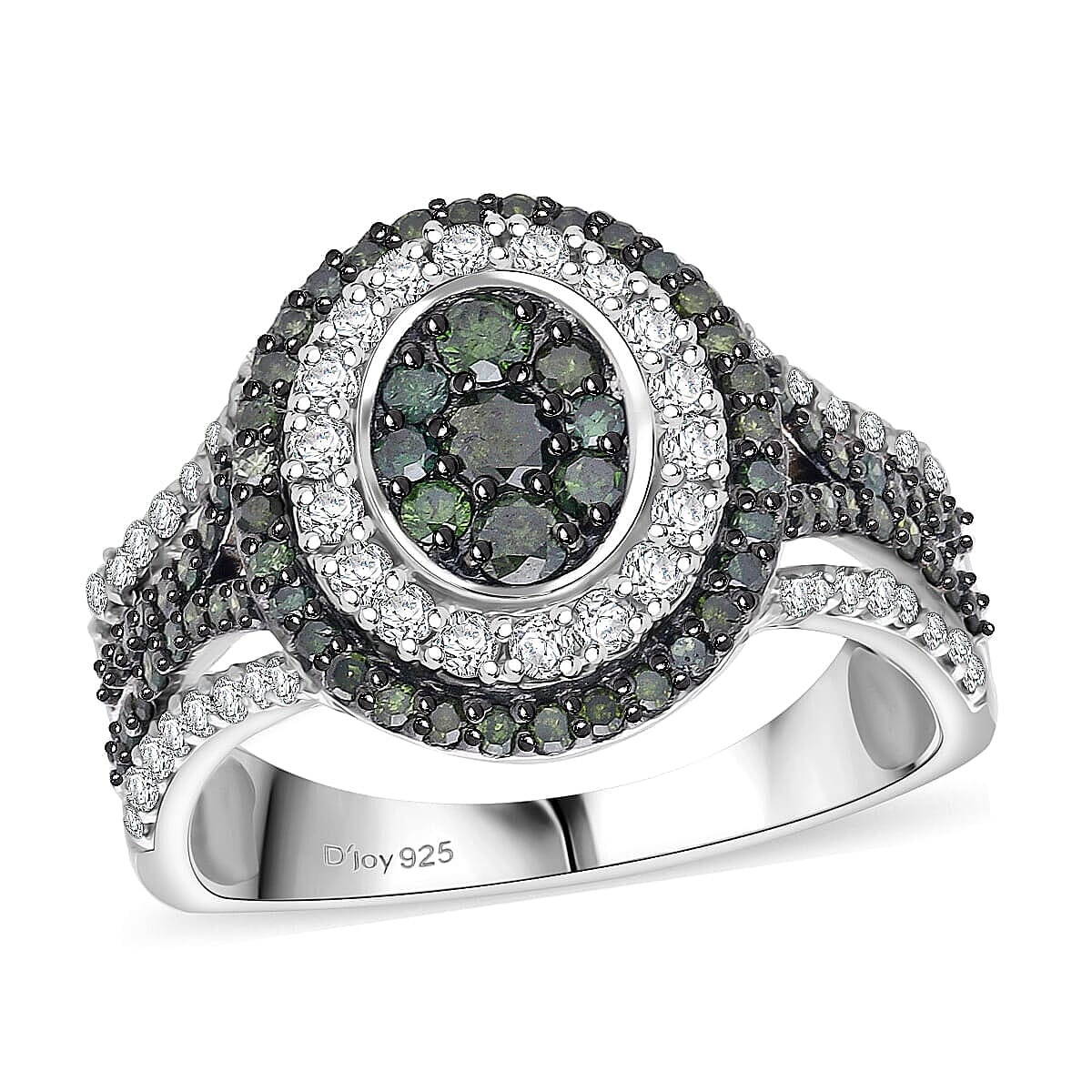  D'Joy Green and White Diamond 1.00 ctw Desert Sunrise Ring in Rhodium Over Sterling Silver (Size 10.0)