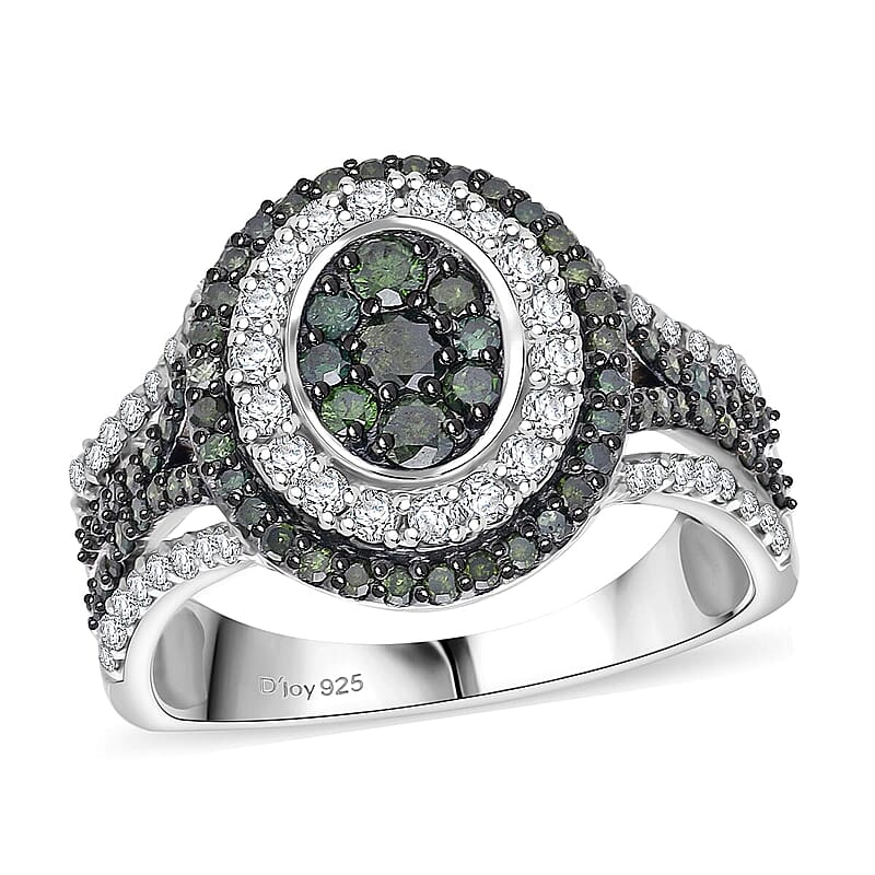  D'Joy Green and White Diamond 1.00 ctw Desert Sunrise Ring in Rhodium Over Sterling Silver (Size 10.0)
