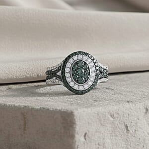  D'Joy Green and White Diamond 1.00 ctw Desert Sunrise Ring in Rhodium Over Sterling Silver (Size 10.0)