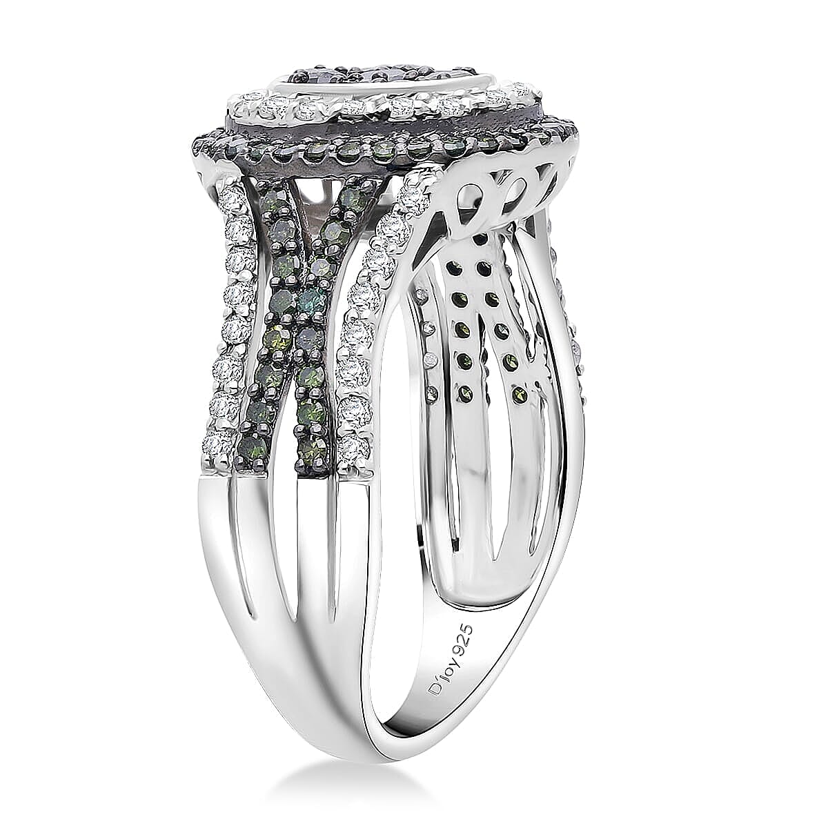  D'Joy Green and White Diamond 1.00 ctw Desert Sunrise Ring in Rhodium Over Sterling Silver (Size 10.0)